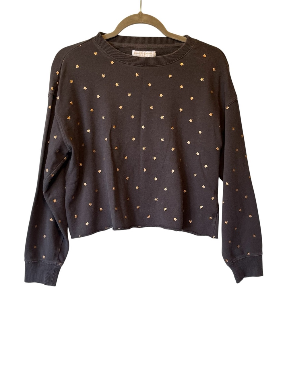 Spiritual Gangster cropped sweatshirt M Gray gold stars Long sleeves Womens top
